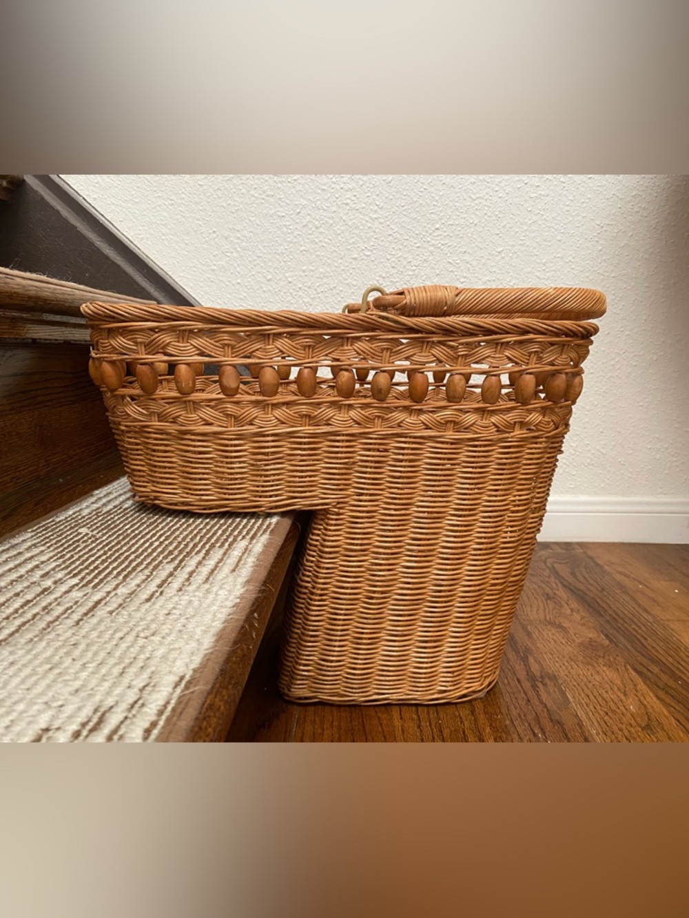 Handwoven Rattan Bicycle Basket - Natural Tan stair basket vintage beaded